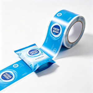 Rouleau d'autocollants laminés imprimés sur mesure, étiquettes d'emballage découpées, autocollants adhésifs bleus et blancs pour emballages de détail - Product Image 3
