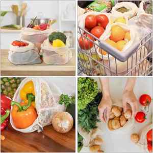 Bolsa de compras de malla de algodón reutilizable, lavable, ecológica, ligera, adecuada para frutas y verduras, almacenamiento de productos de supermercado - Product Image 4