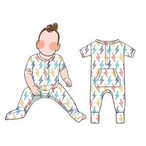 Romper Bayi Lengan Pendek Musim Panas, Penjualan Langsung Pabrik, Kantong Samping Depan Besar, Bahan Bambu Sejuk dan Bernapas, Set Romper Bayi - Product Image 4