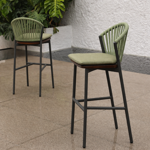 Conjunto de Muebles de Bar para Patio Exterior, Juego de Bistro, Sillas de Bar de Aluminio <span class=keywords><strong>con</strong></span> Respaldo de Cuerda Tejida para Hotel y Villa, Jardín Exterior - Product Image 2