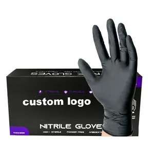 4mil Finger Textured Kitchen Hair Heavy Duty Industry Chemical Tattoo Custom Logo Latex Free Black Nitrile Gloves