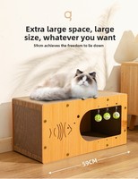 Grande maison à chat en carton 3-en-1 avec balles suspendues |   Lit pour chat en carton écologique interactif et durable, en carton ondulé