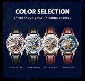 OLVES 6670 Reloj de cuero de oro rosa hueco totalmente automático para hombre con logotipo de diseño 3D Pantalla de esfera de puntero resistente al agua - Product Image 6