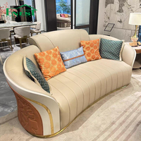 Hochwertiges Italienisches Luxus-Modernes Villa-Sofa Skulpturales Geschwungenes Bouclé-Sofa Nubuk-Leder Ecksofa-Set Wohnzimmermöbel Dekor