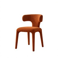 Chaise de salle à manger rembourrée orange avec dossier en T incurvé, pieds entièrement recouverts de tissu, pour salle à manger, restaurant, vente en gros, OEM, ODM
