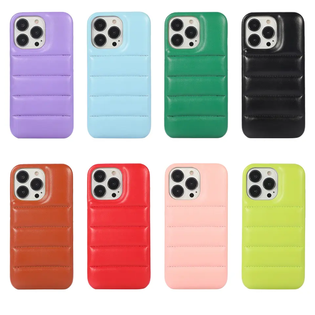 wholesale factory For IPhone 7-14 down jacket mobile phone protection case anti-fall filling cotton luxury leather PU