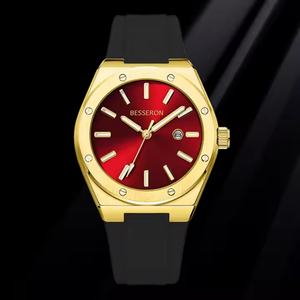 Reloj de Cuarzo de Lujo para Hombre, Correa de Goma Negra, Caja Dorada, Movimiento Japonés, Estilo Ejecutivo y Moderno, Acero Inoxidable, Resistente al Agua 5BAR - Product Image 1