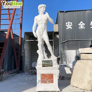 Estatua tallada a mano de piedra blanca clásica, escultura de mármol italiano David, tamaño real, estatua de jardín