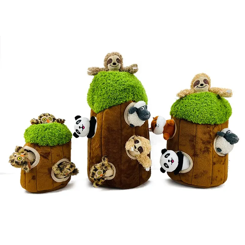 HotSeling Interactive Colorful Squeaky Animal Tree House Burrow Dog Toy Hide and Seek Dog Toy