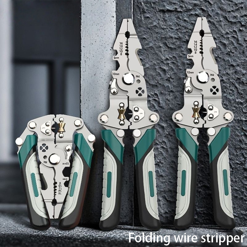 3PCS Professional 10-in-1 Folding Multi-functional Wire Stripper and Pliers - Heavy Duty Electrician's Tool for Stripping, Cutting, Crimping, and Splitting - Compact and Portable Design