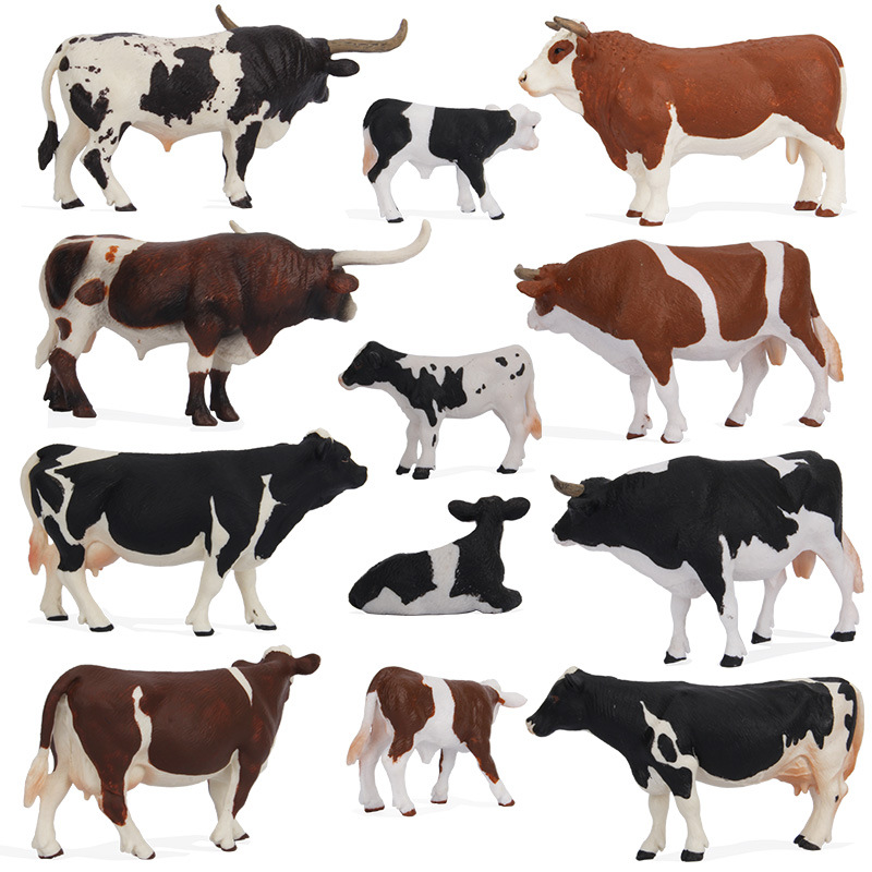 Figurine animale personnalisée modèle jouets éducatifs cognitifs 3D en plastique animaux de ferme ensembles PVC solide vache bétail boeuf jouets en PVC