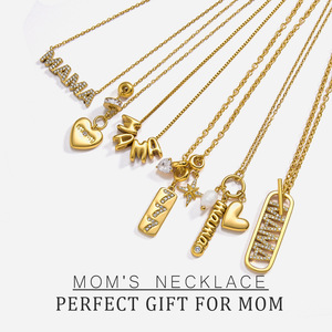 Collar con Colgante de Letra MAMA en Acero Inoxidable Chapado en Oro, con Dijes de Corazón con Circonitas, Joyería para el Día de la Madre - Product Image 1