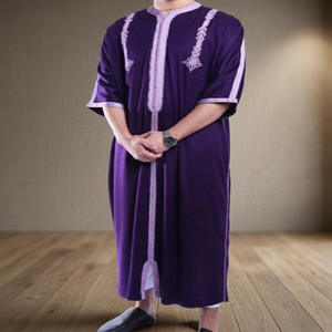 AL HIJRAH ABAYAS Thobe marocain fait main XXL pour homme en lin et coton de qualité supérieure, manches longues, infroissable, design à coutures fines, traditionnel - Product Image 3