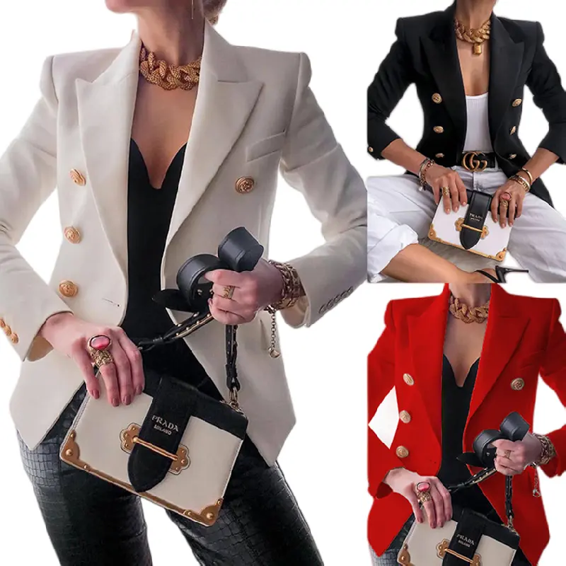 FC996 New Styles Spring Autumn Casual Blazer Ladies Women Long Sleeve Double Breasted Office Ladies Blazers Jackets For Women