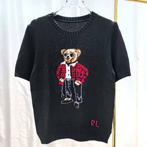 Nouveau <span class=keywords><strong>pull</strong></span> en tricot à col rond et manches courtes pour femme, motif ours brodé jacquard, collection automne/hiver, haut tendance - Product Image 6