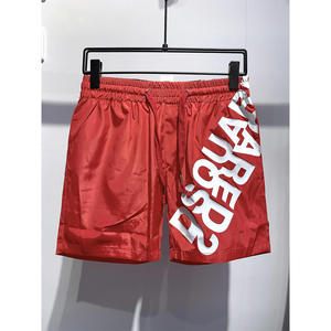 Men's Black Satin Short Shorts With White Letter Print Drawstring Waist Quick Dry Casual <b>Mid</b> Rise - Product Image 3