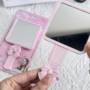 2 Trong 1 Dễ Thương Màu Hồng Gương Lược Thiết Lập Có Thể Tháo Rời Lưu Trữ Lược Xách Tay Vuông Cầm Tay Trang Điểm Du Lịch Gương Với Bướm Bow Sy778 - Product Image 3