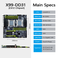 NOUVEAU Kit PC E-ATX X99-DD31, carte mère double X99 avec processeur Intel Xeon E5 2673 V3, combo 8X DDR3 ECC RAM, double processeur, carte mère X99
