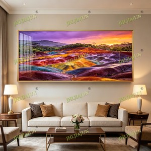 Tableau mural arc-en-ciel de luxe, peinture de paysage aux sept couleurs vibrantes, décoration LED pour salon, peinture en porcelaine cristalline - Product Image 1