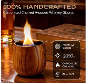 Vaso de whisky de madera carbonizada personalizado, juego de regalo artesanal <span class=keywords><strong>para</strong></span> hombres, vasos de whisky irrompibles, <span class=keywords><strong>regalos</strong></span> con aislamiento térmico <span class=keywords><strong>para</strong></span> whisky - Product Image 3