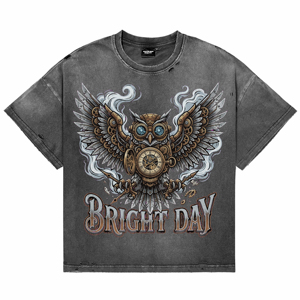 Custom Acid Wash Distress Short Sleeve Men T <b>Shirts</b> Vintage Punk Owl DTG Print O Neck Oversized <b>Gothic</b> Streetwear Summer Tees - Product Image 1