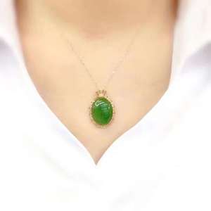 18K Solid Gold Natural Green Nephrite <strong>Jade</strong> Faceted Gem Pendant Wholesale Women Fine Jewellery - Product Image 5