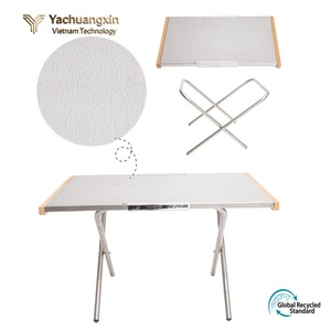 Aluminum Folding Outdoor <b>Table</b> with Birch Wood Edges Rectangular Cross Base Minimalist Design for Picnic <b>BBQ</b> Use - Product Image 5