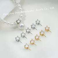 Vente en gros : Boucles d'oreilles clous en argent plaqué or 14 carats, forme cubique, accessoires DIY, perles et zircons, pendentifs faits main, bijoux