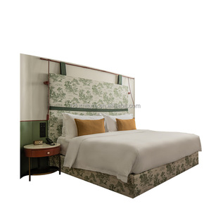 OEm Factory Custom Size Budget Hotel Bed Frame Set Solid Wood Bed Base With Integrated <b>Panel</b> <b>Headboard</b> & Floating Nightstands - Product Image 5