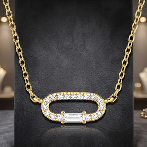 Pendentif ovale ouvert en diamant de laboratoire taille baguette et rond, en or 10K 14K 18K, argent 925 935 plaqué rhodium, pour fiançailles - Product Image 1