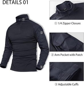 1/4 chemises zippées chemise <span class=keywords><strong>de</strong></span> Combat à manches longues hommes randonnée pull sécurité devoir officier travail travail tactique chemises avec poches - Product Image 4
