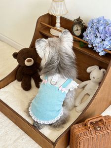Abbigliamento per animali domestici in poliestere, completo due pezzi estivo leggero: T-shirt, anello per guinzaglio, fiocco e vestito con bretelle per gatti e cani - Product Image 3