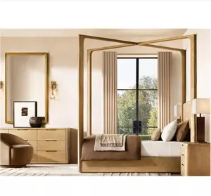 Personalizado luxo cama interior mobiliário moderno rei interior madeira mobiliário plataforma dossel cama