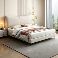Modernes Bett mit Gebogenem Kopfteil und Stoffbezug, King-Size und Queen-Size Doppelbett mit Massivholzlatten für Hauptschlafzimmer