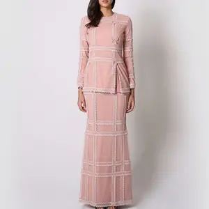 Simple Style Baju Kurung Dresses For Women Indonesia Beautiful Islamic Blouse Melayu Clothing Cotton Muslim Dress