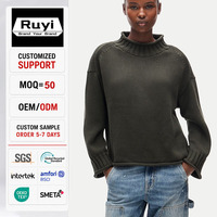 Pull en laine personnalisé pour femme, col montant, tricot pour femme, vêtements d'hiver