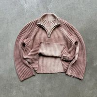 Fabricants de Tricots Personnalisés Logo Design Côtelé Vintage Lavé à l'Acide Pull Tricoté Streetwear Homme Demi-Zip