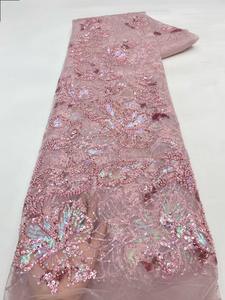 NI.AI nuovo stile ricamato a sequenza floreale tessuto maglia pizzo materiale tessuto di pizzo con perline - Product Image 4