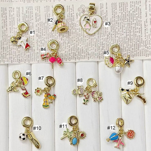 CZ9428 Gold Plated Vacation &amp; Sports Travel Themed <strong>Charm</strong> Beads Enamel European Drop Rondelle Dangle <strong>Charms</strong> for Bracelets - Product Image 2
