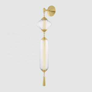 Lámpara de Pared Moderna para Hotel, Restaurante o Cocina, con Pantallas de Vidrio Transparente Acanalado <span class=keywords><strong>Fiorello</strong></span>, Base de Latón Macizo Antiguo - Product Image 1