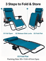 Chaise pliante robuste de haute qualité à séchage rapide, imperméable, durable, réglable, pour l'extérieur, avec plateau latéral, fauteuil inclinable zéro gravité