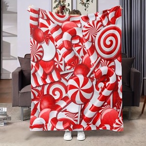 Christmas Candy Print Throw <b>Blanket</b> Rectangular Polyester Cotton Anti-Pilling Modern Style Home Winter Use - Product Image 1