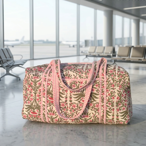 Sac de voyage matelassé en coton de qualité supérieure, motif floral imprimé, léger, spacieux, fermeture éclair, fait main, élégant - Product Image 2