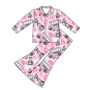 Pantalones acampanados con cintura elástica y un solo botón de manga larga para niñas pequeñas al por mayor, ropa de dormir familiar suave a juego para mamá e hija - Product Image 3