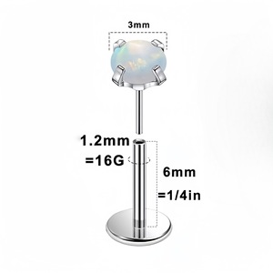 Boucles d'oreilles clous en acier titane et opale, sertissage à griffes, couleur argent, pour cartilage d'oreille, bijou de nez, accessoire de piercing - Product Image 3