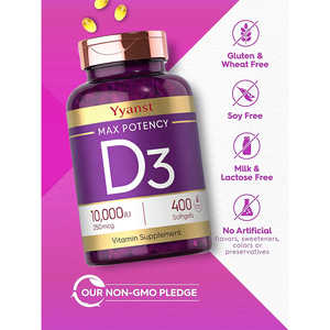 Vitamina D3 de alta calidad SIN GLUTEN y SIN SOJA, máxima potencia. Apoya la salud inmunológica y ósea, mejora la absorción de calcio, cápsulas blandas. - Product Image 4