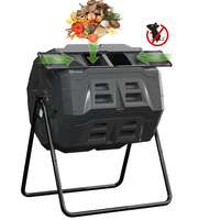 Composteur rotatif à double compartiment de style américain noir 160L avec thermomètre pour la fermentation des déchets organiques dans les jardins/cour