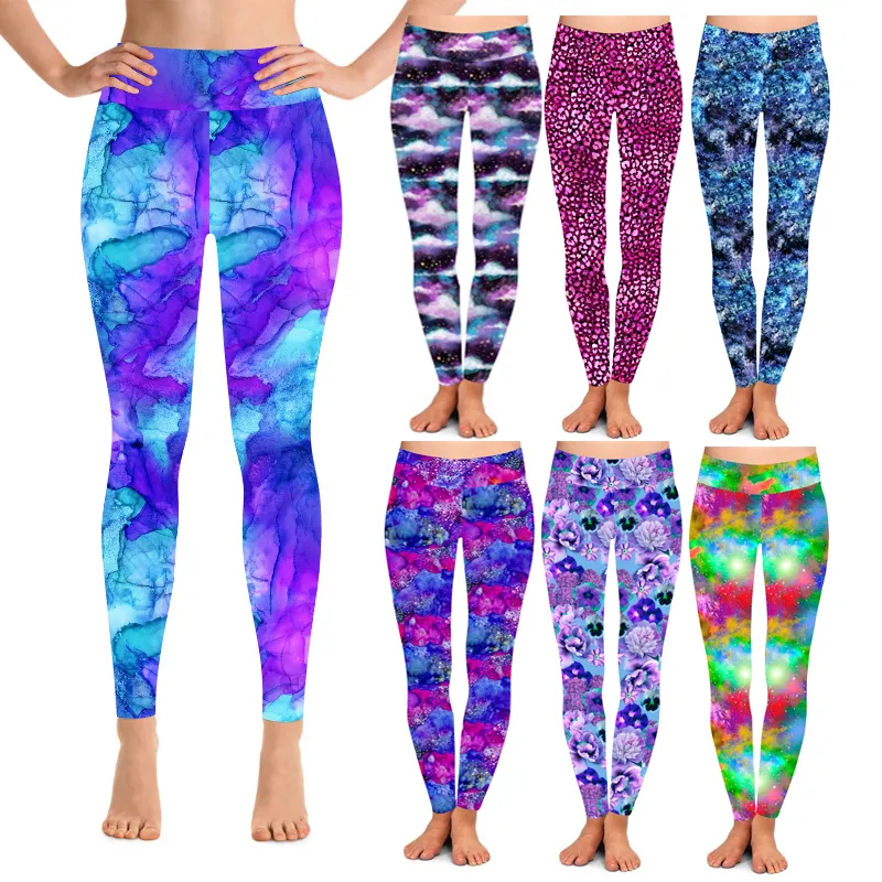 Hot Sale Custom Logo Design Girls Watercolor Printed High Waist Leggings Wholesale Casual Workout Leggings For Women