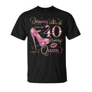 Camiseta para mujer con la frase "Stepping Into My 40Th Birthday Like A Queen", camiseta de celebración para mujeres de 40 años - Product Image 2