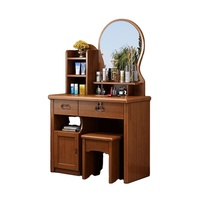 Commode coiffeuse en bois de chêne massif au design moderne et épuré, avec rangement, panneau en bois et miroir éclairé, durable pour chambre et hôtel